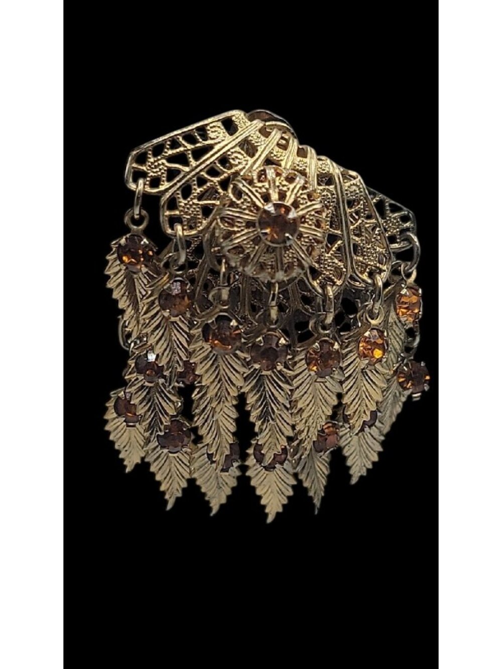VTG Miriam Haskell Feather Rhinestones Clip On Earrings 1930s Statement Unsigned - Picture 8 of 15